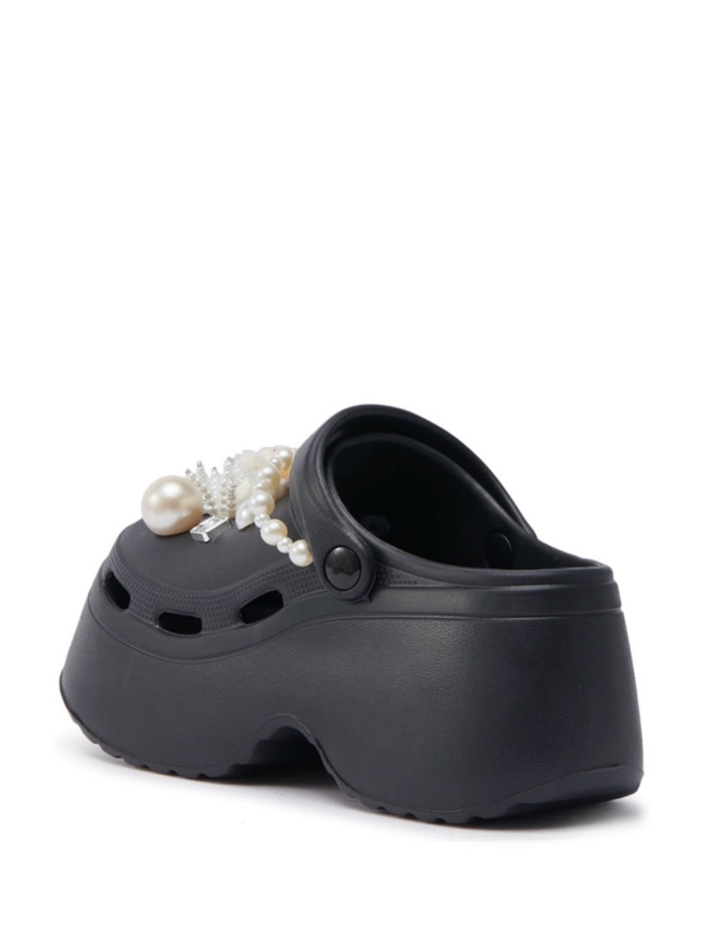 Black Platform Clog Mules with Pearl & Charm Embellishments - Picture 4 of 6